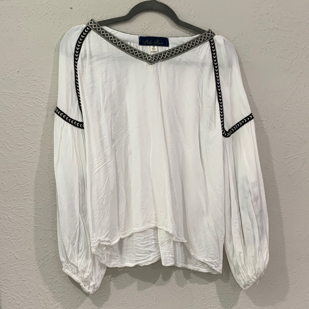 Blue Rain White Blouse with Black Accents